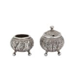 An early 20th century Iranian (Persian) silver mustard pot and salt, Isfahan circa 1900 mark of