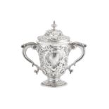 A George II sterling silver twin handled cup and cover, London 1749 by William Cripps (reg. 31st