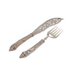 A pair of Victorian sterling silver fish servers, Sheffield 1873 by Joseph Rodgers & Sons