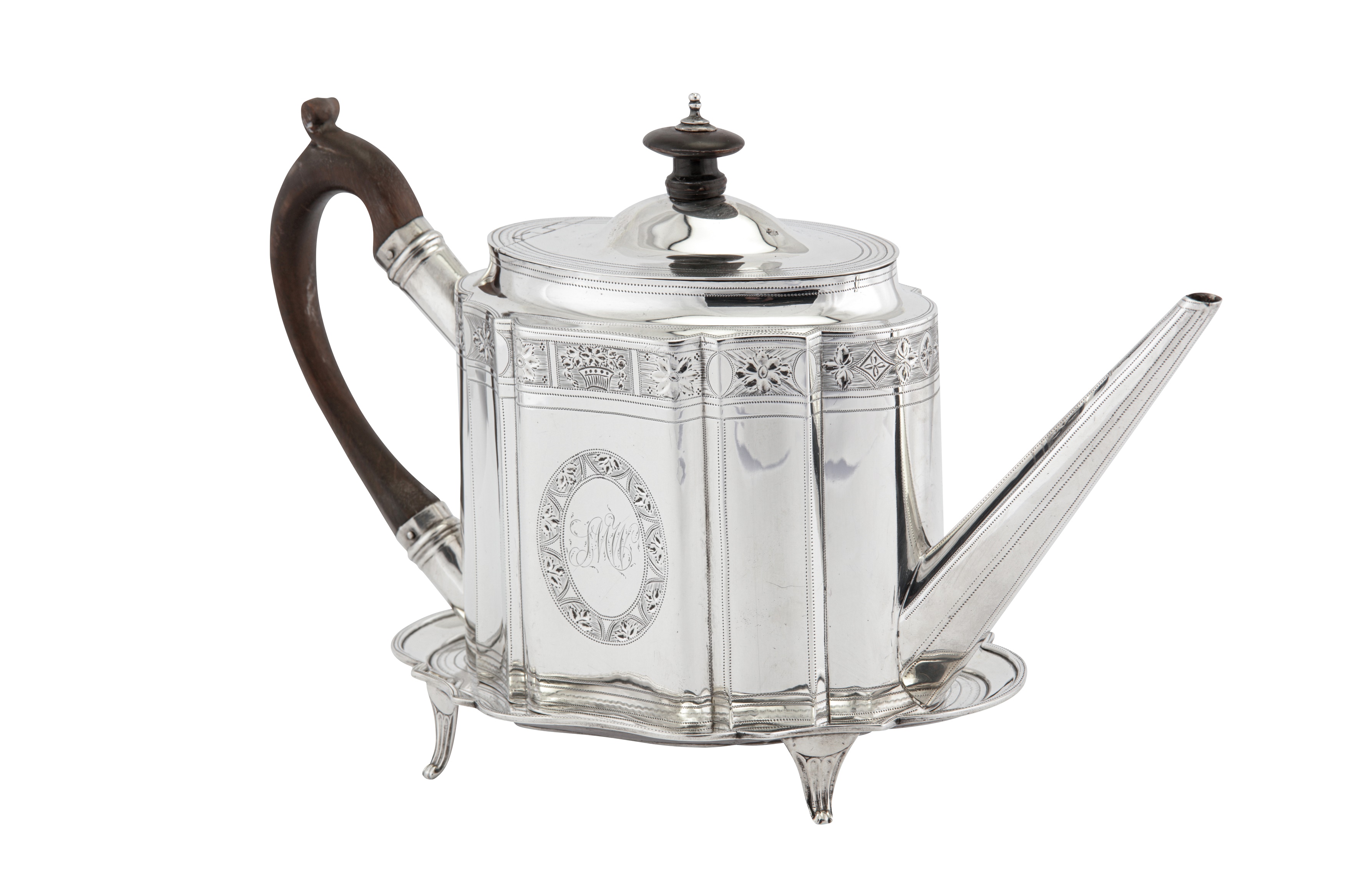 A George III sterling silver teapot and stand, London 1788 by Soloman Hougham - Image 2 of 7