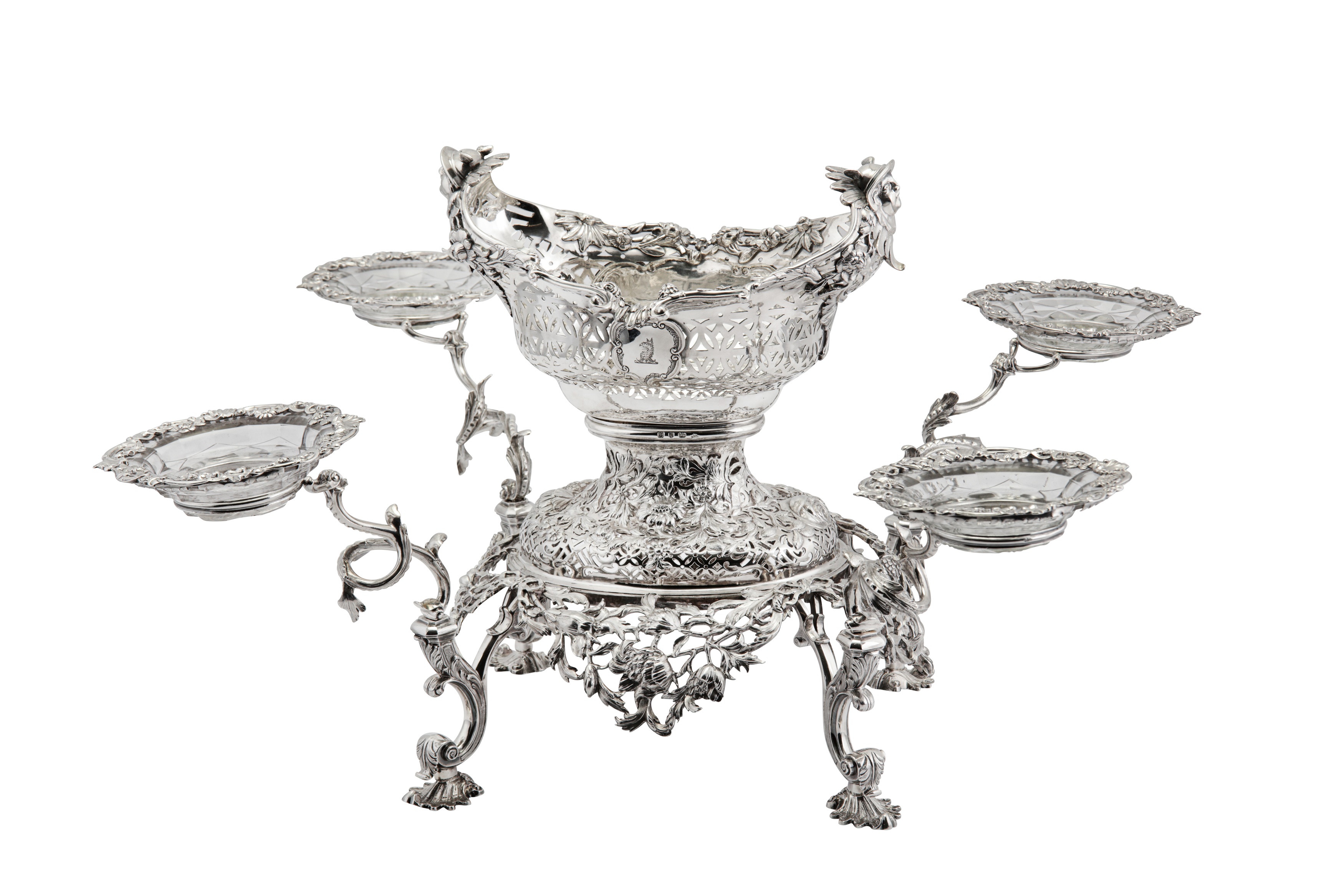 A George III sterling silver epergne, London 1762 by Charles Frederick Kandler (this mark