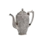 An early 20th century Anglo – Indian unmarked silver coffee pot, Kashmir circa 1930