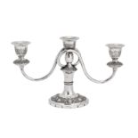 A mid-20th century Iranian (Persian) silver three-light candelabra, Isfahan circa 1960