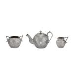 A late 19th / early 20th century Iranian (Persian) silver three-piece tea service, Isfahan circa
