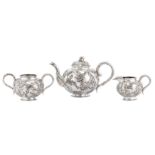 An early 20th century Chinese export silver three-piece tea service, Shanghai circa 1910 retailed