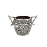 An early 20th century Iranian (Persian) silver twin handled sugar bowl, Isfahan circa 1910