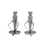 A pair of late 19th century Anglo – Indian unmarked silver posy holder, Kashmir circa 1890