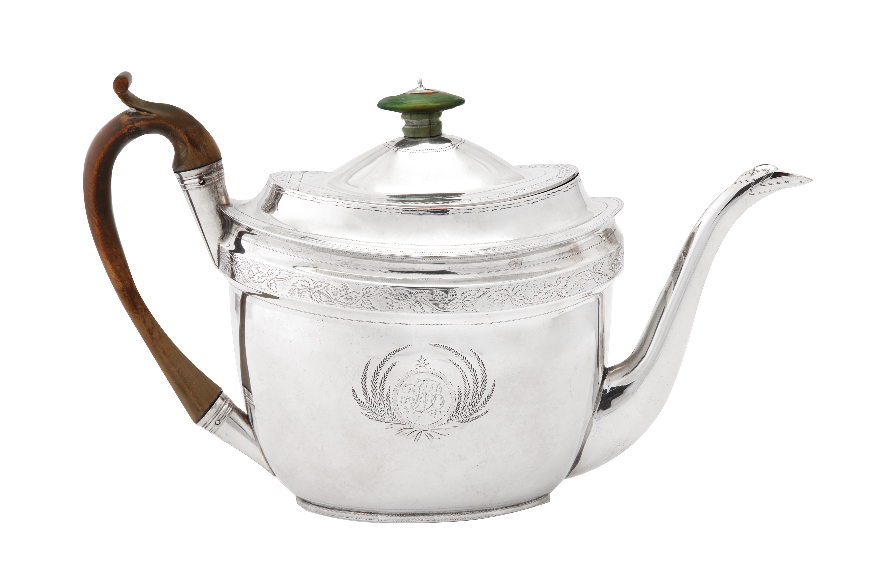 A George III provincial sterling silver teapot, Newcastle 1801 by John Langlands II (active