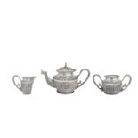 A late 19th century Anglo – Indian silver three-piece tea service, Madras circa 1890 attributed to