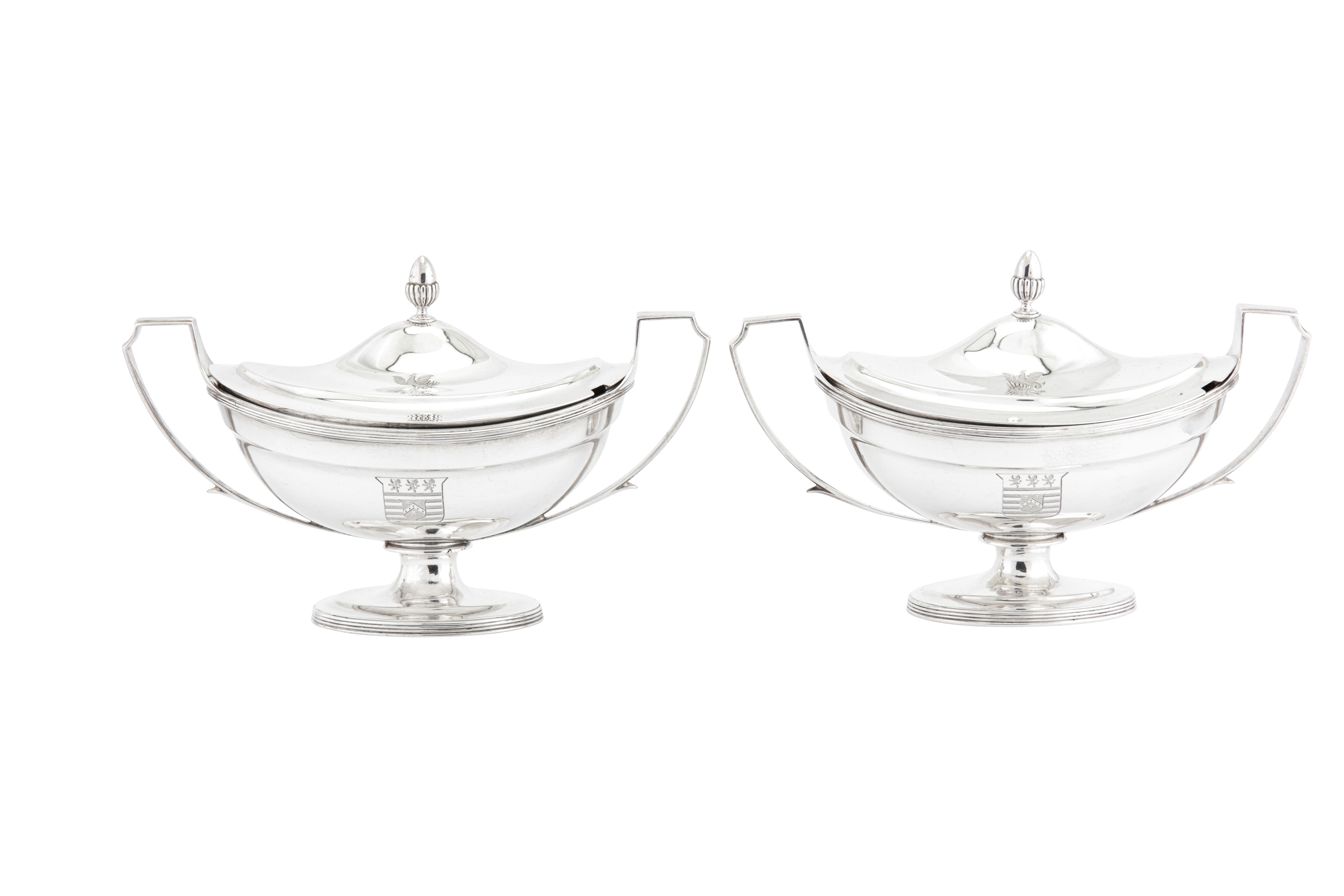 A pair of George III sterling silver sauce tureens, London 1800 by Timothy Renou (this mark reg.