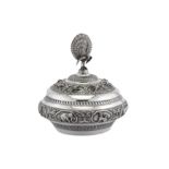 An early 20th century Burmese unmarked silver bowl and cover, probably Mandalay circa 1920