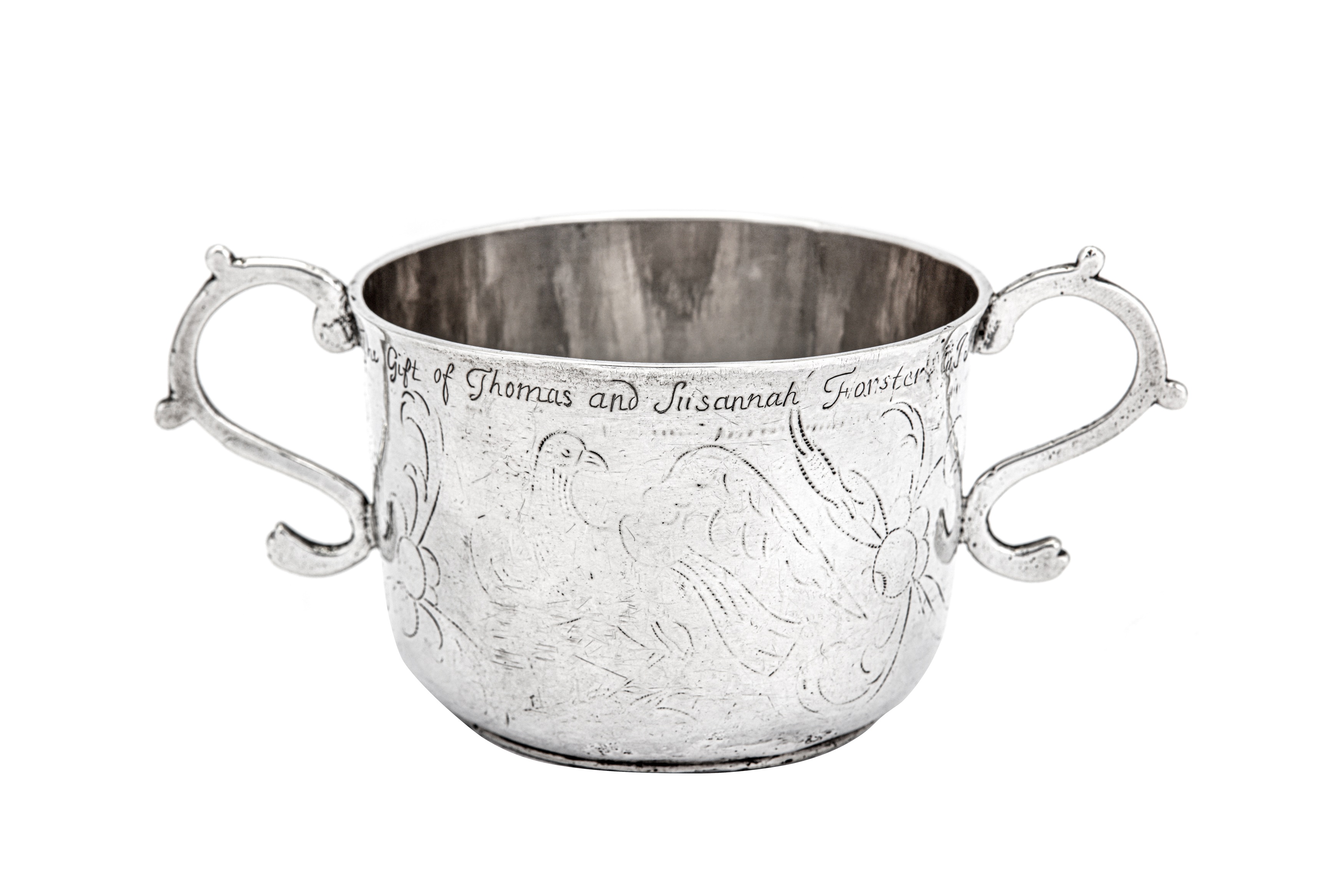 An extremely rare William III provincial silver porringer, Newcastle circa 1690 by Abraham Hamer