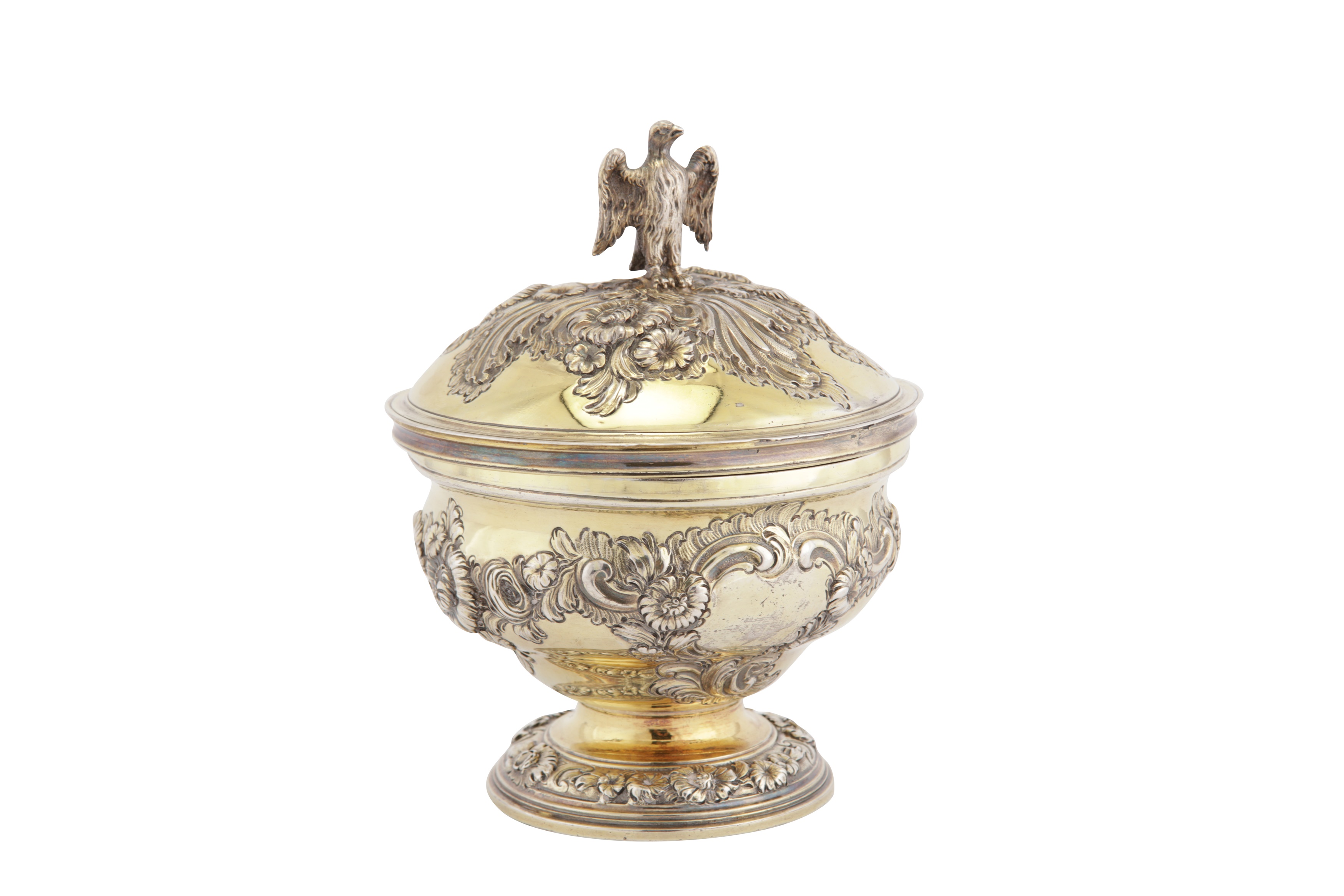 A George II sterling silver gilt covered sugar bowl or vase, London 1746 by Samuel Taylor (reg. 3rd