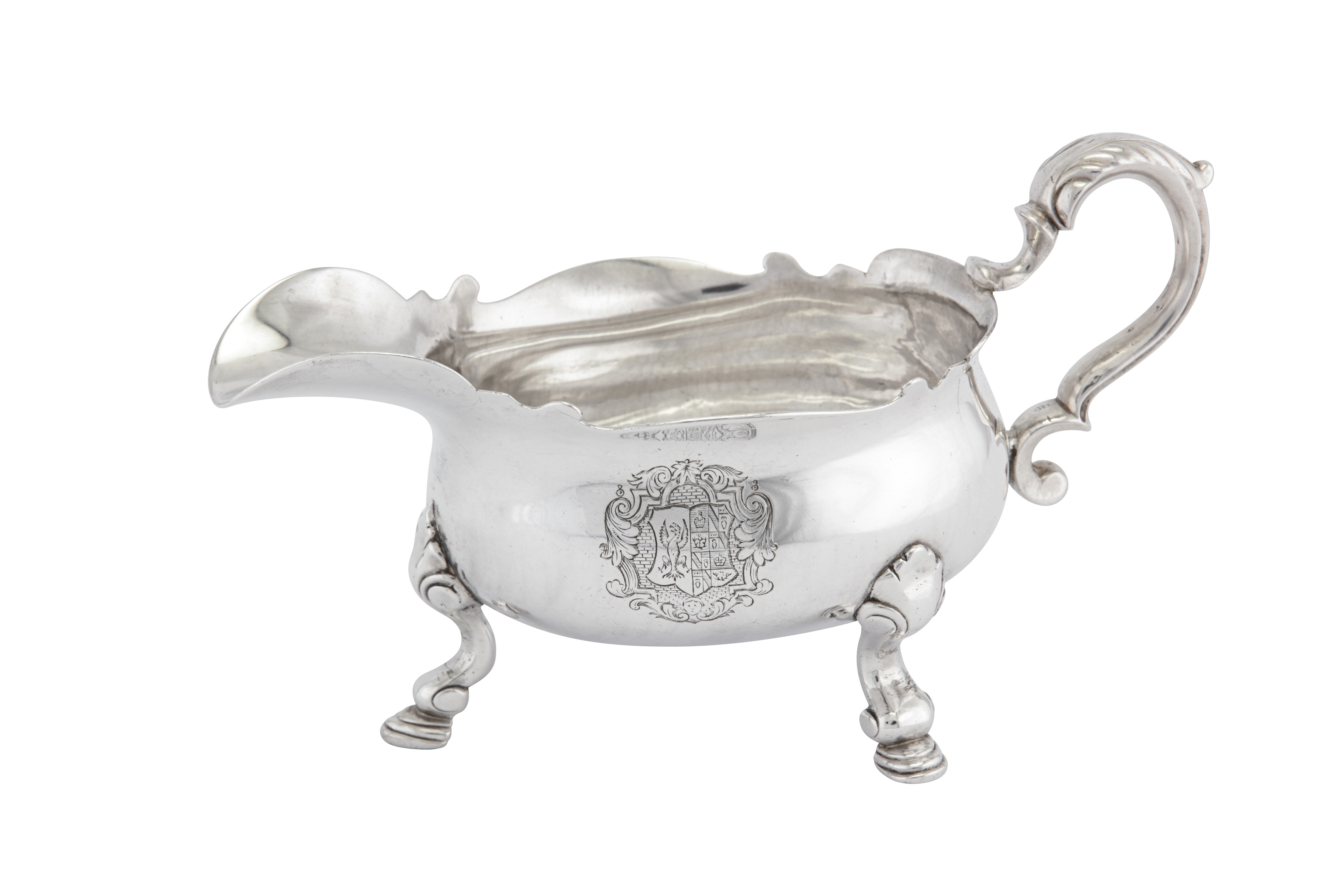 A George II sterling silver sauceboat, London 1736 by John Eckfourd II (reg. 23rd June 1725)