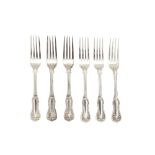 A set of six Victorian sterling silver table forks, London 1847 by George Adams of Chawner and Co