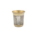 A Nicholas I Russian 84 zolotnik (875 standard) parcel-gilt silver and niello beaker (stopka),