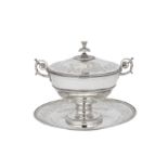 A Louis XVII / early 19th century French 950 standard silver écuelle and stand, Paris 1819-38 mark o