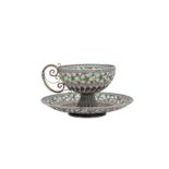 An early 20th century Norwegian 930 standard silver gilt and plique-à-jour enamel cup and saucer,