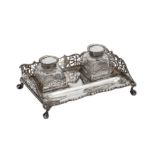 A Victorian sterling silver inkstand, London 1892 by George Fox