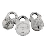 Three early 20th century Indian Colonial unmarked silver and steel presentation padlocks