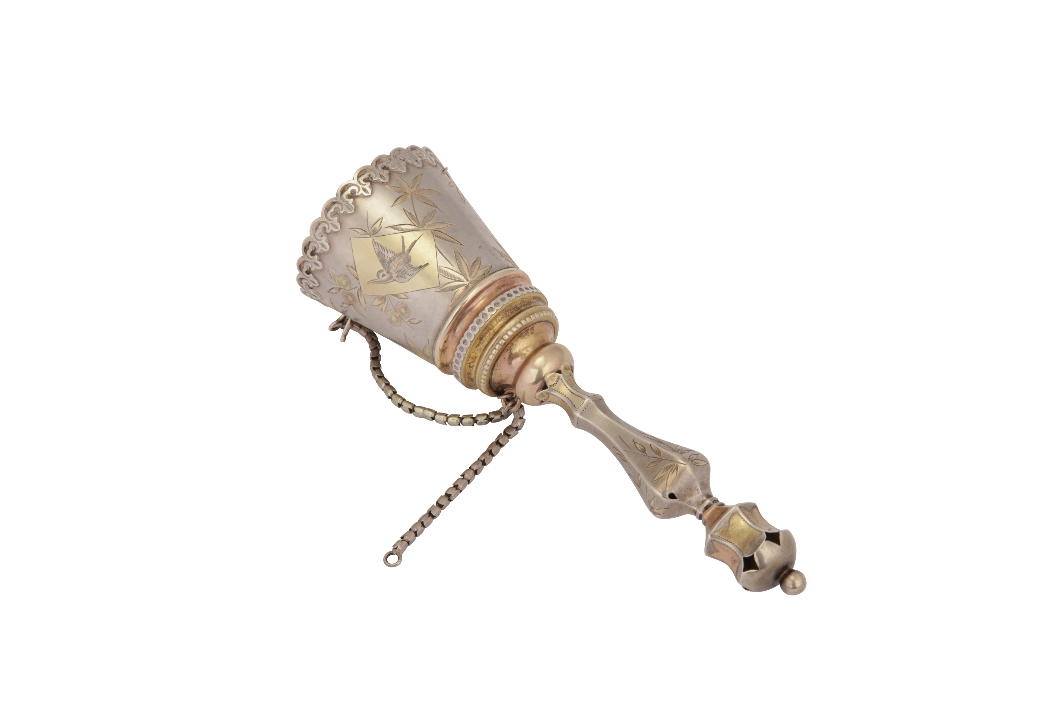 A cased Victorian unmarked parcel gilt silver posy holder, circa 1880 - Image 3 of 5