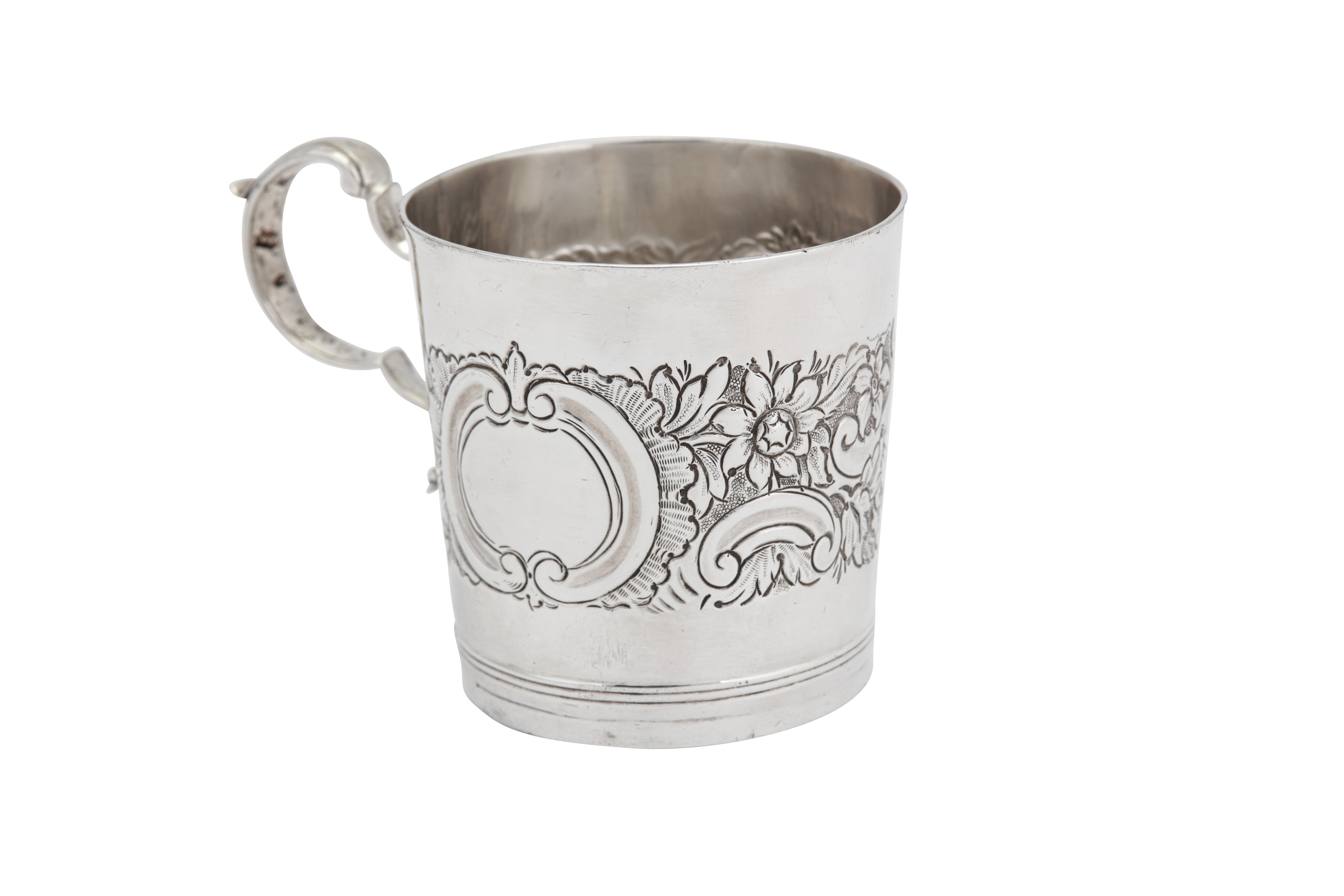 A George III Irish sterling silver mug, Dublin circa 1780 by IL in a serrated punch