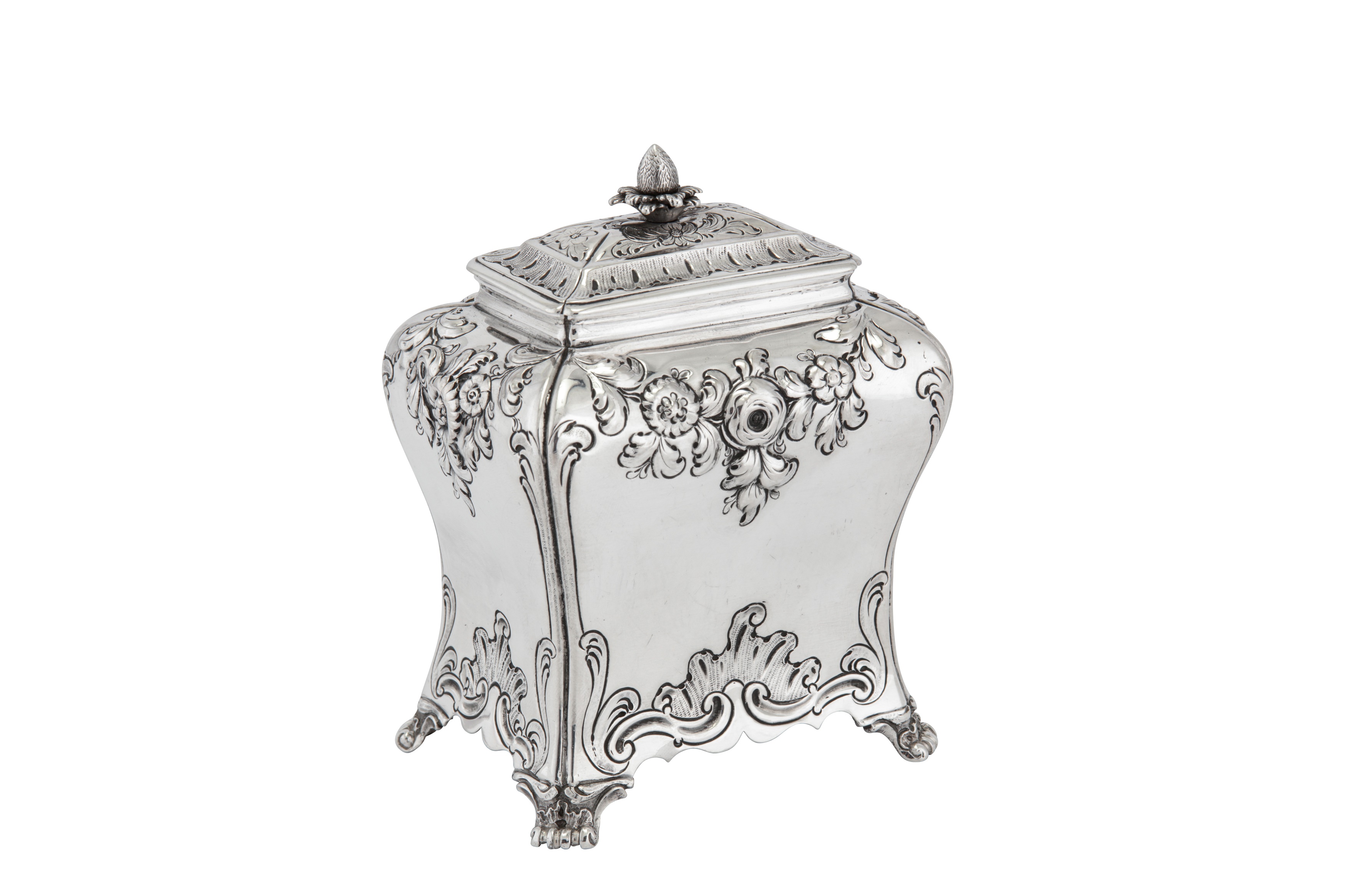 An early George III sterling silver tea caddy, London 1760 by Peter Gillois (reg. 20th Nov 1754)