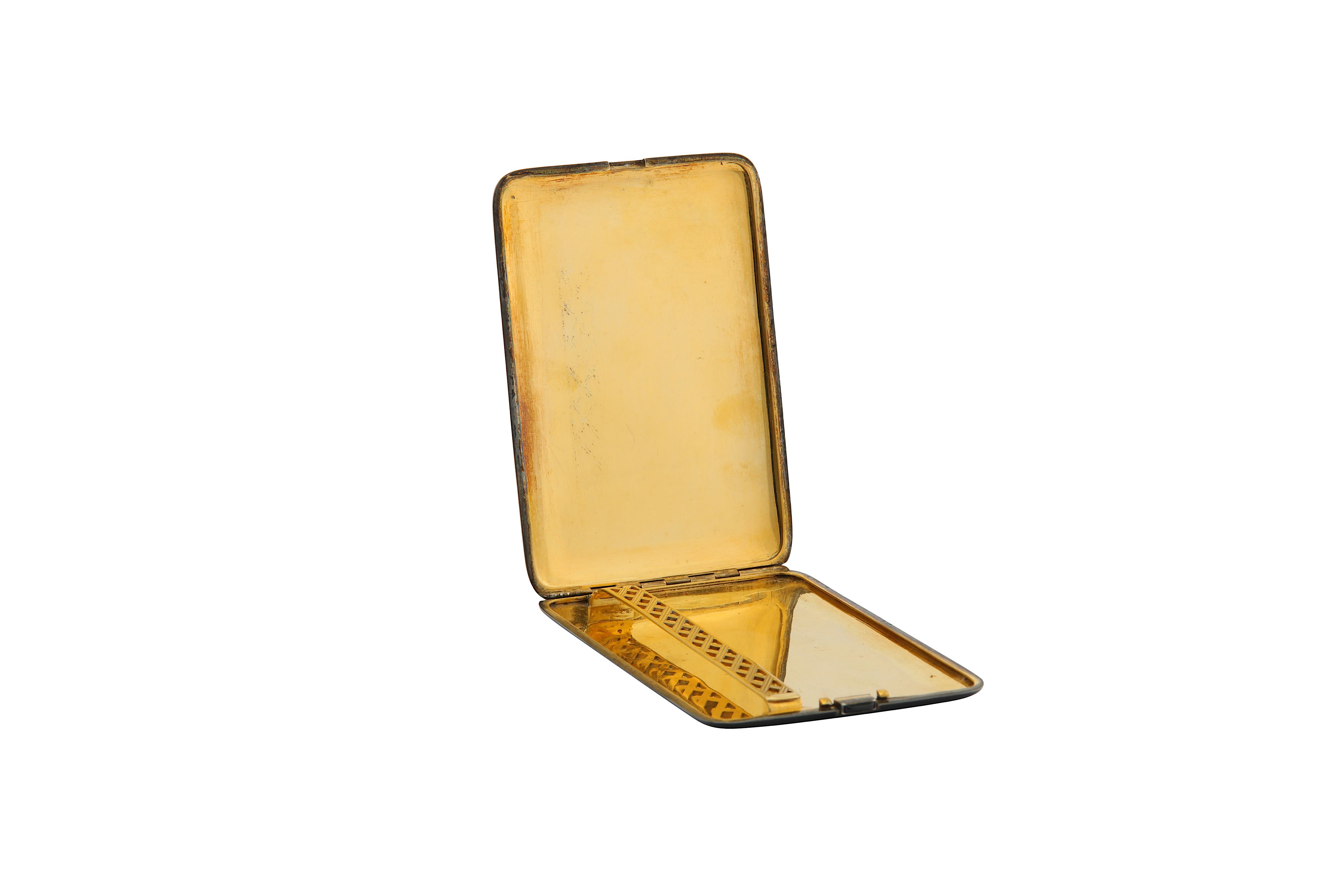 An early 20th century French Art Deco 950 standard silver gilt and lacquer cigarette case, circa - Image 2 of 4