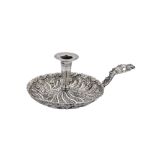 A late 19th century Ottoman Turkish 900 standard silver chamberstick, with Tughra of Sultan Abdul