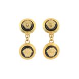 Gianni Versace Clip On Black Medusa Double Circle Drop Earrings