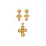 Christian Lacroix Clip On Cross Earrings and Pendant