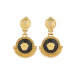 Gianni Versace Clip On Black Medusa Drop Earrings