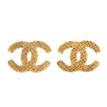 Chanel Clip On CC Logo Weaved Earrings