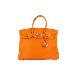 Hermes Tangerine Clemence Birkin 35