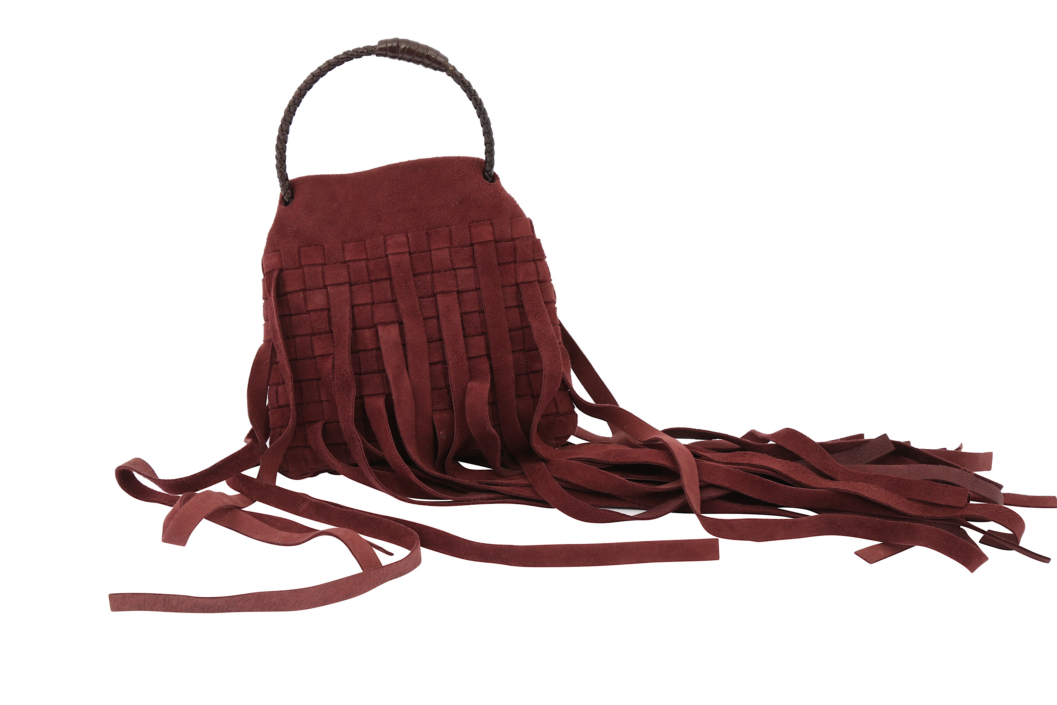 Bottega Veneta Burgundy Intrecciato Fringe Mini Bag - Image 2 of 6