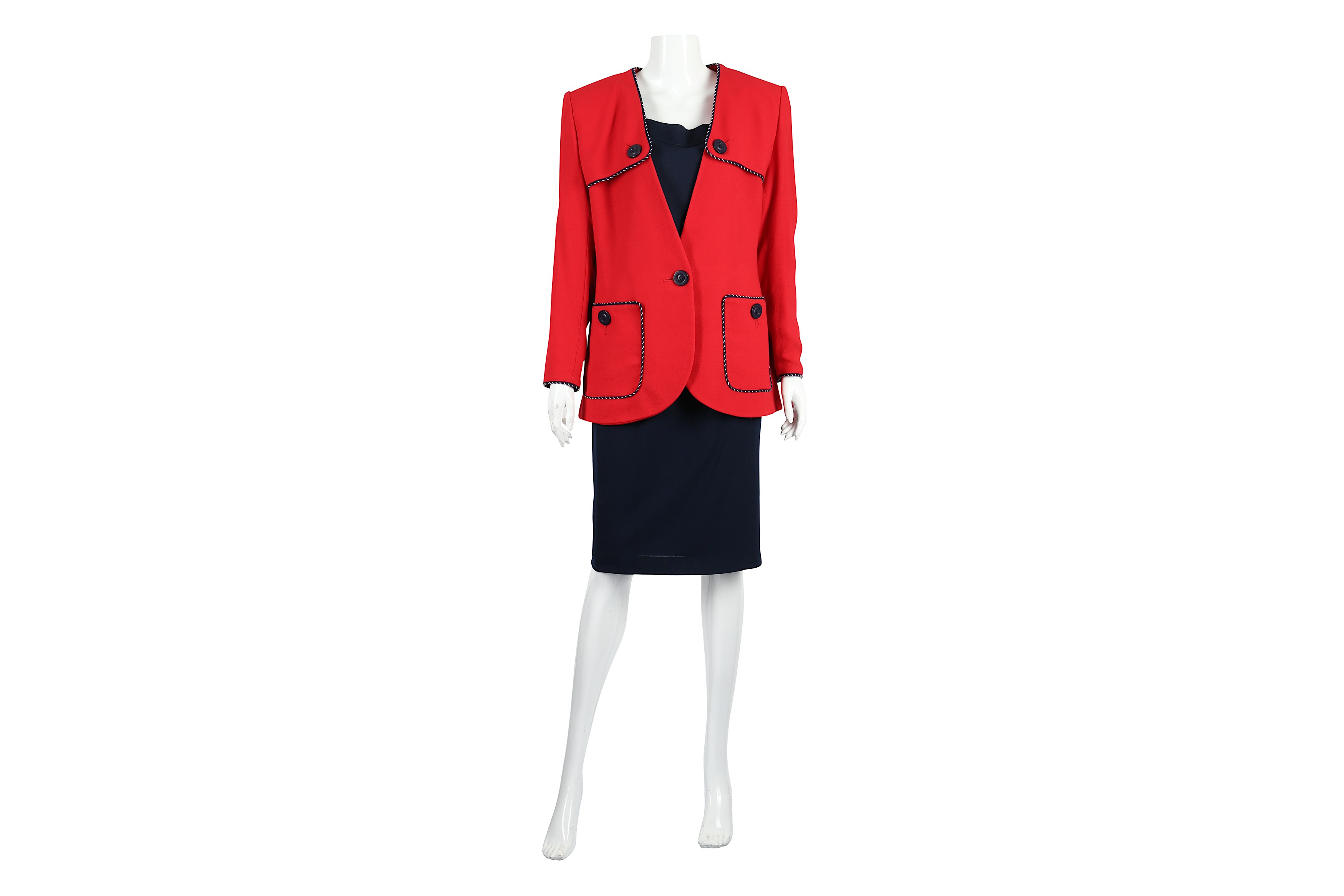 Yves Saint Laurent Red and Navy Three Piece Skirt Suit - Size 42