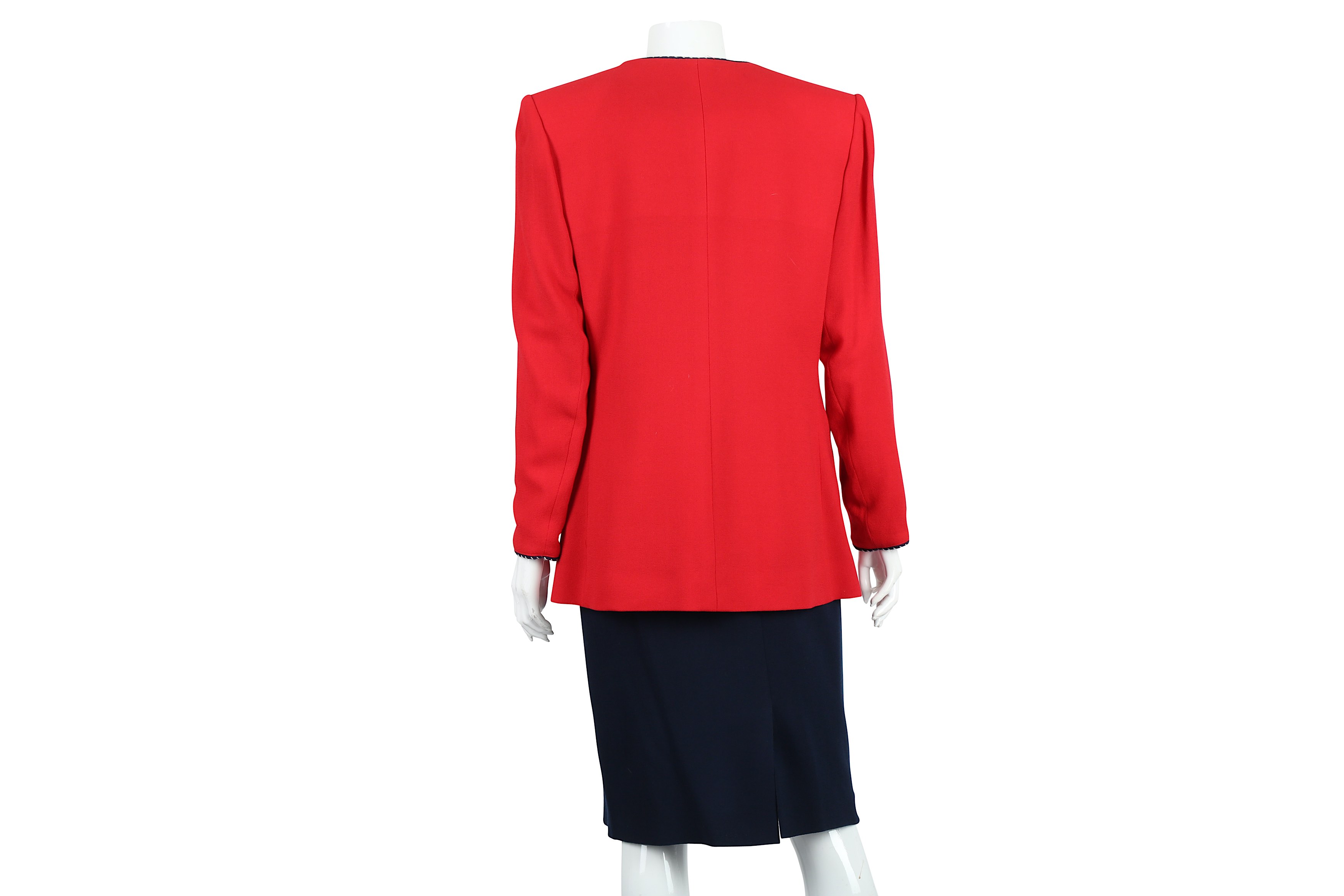 Yves Saint Laurent Red and Navy Three Piece Skirt Suit - Size 42 - Image 3 of 8