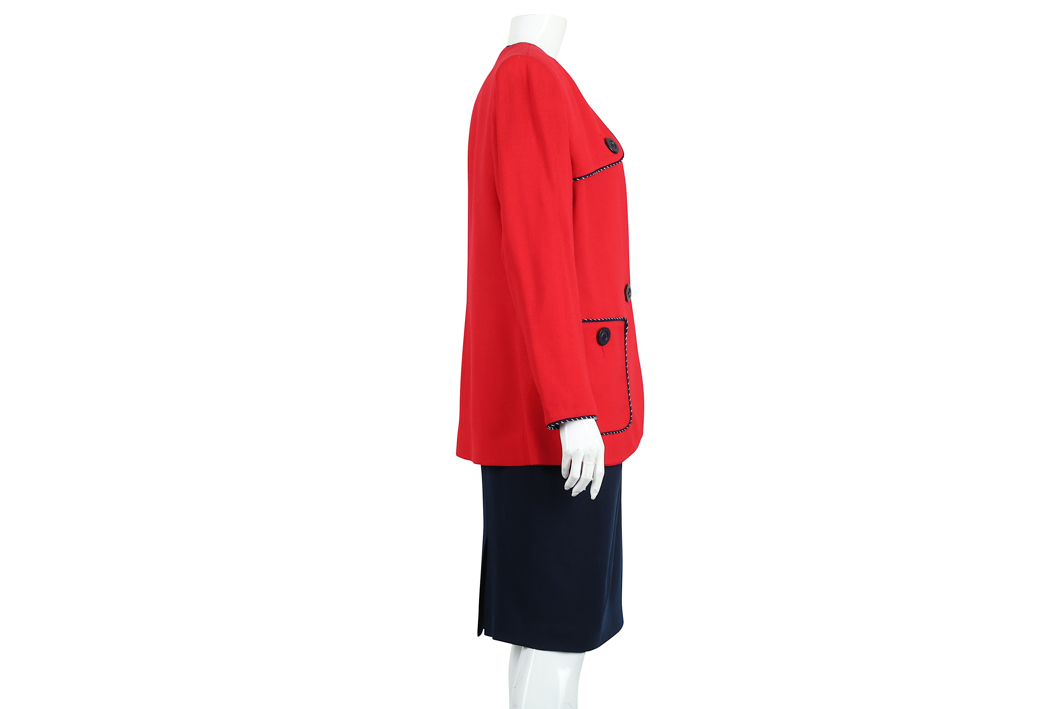 Yves Saint Laurent Red and Navy Three Piece Skirt Suit - Size 42 - Image 2 of 8