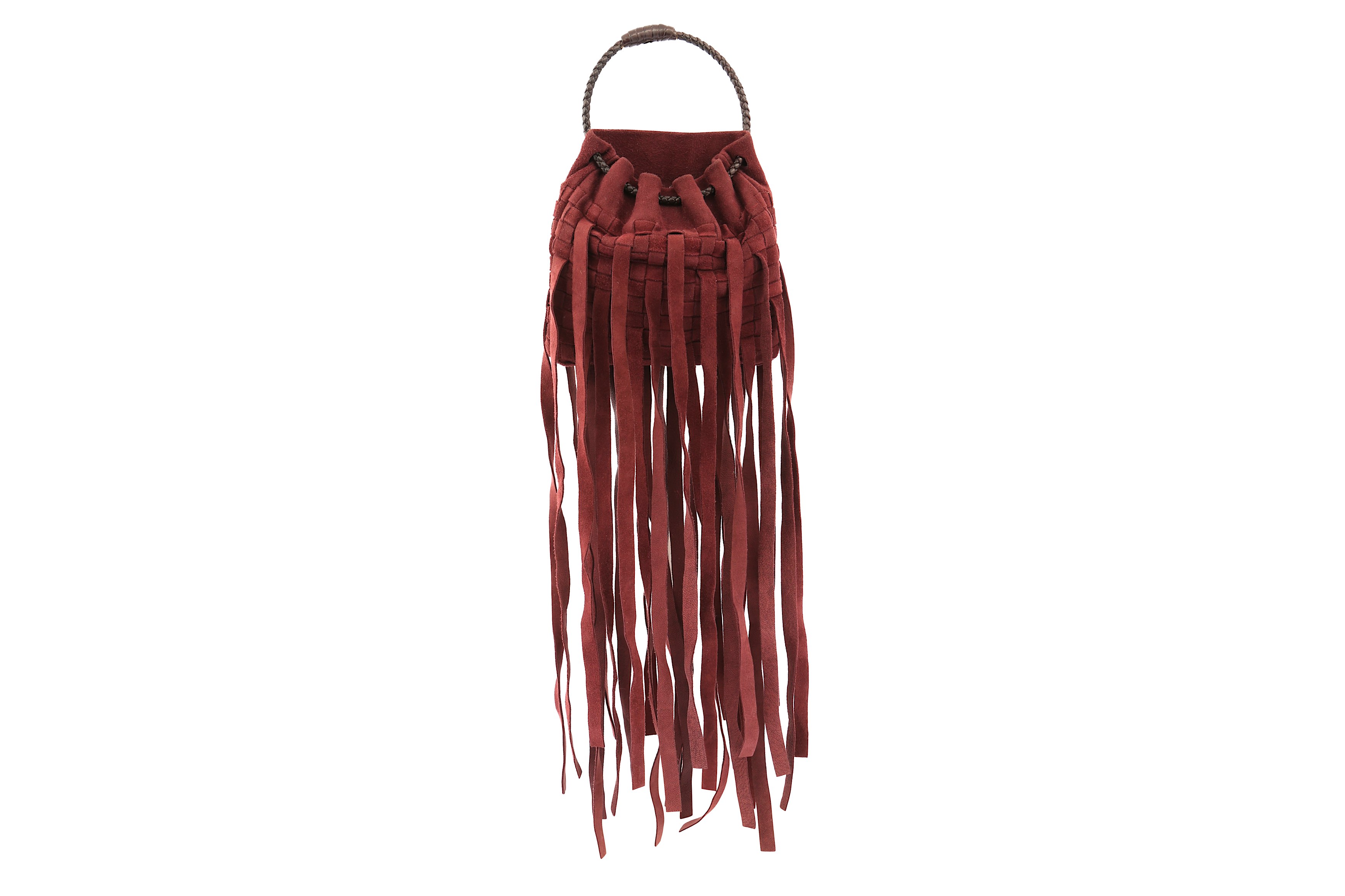 Bottega Veneta Burgundy Intrecciato Fringe Mini Bag