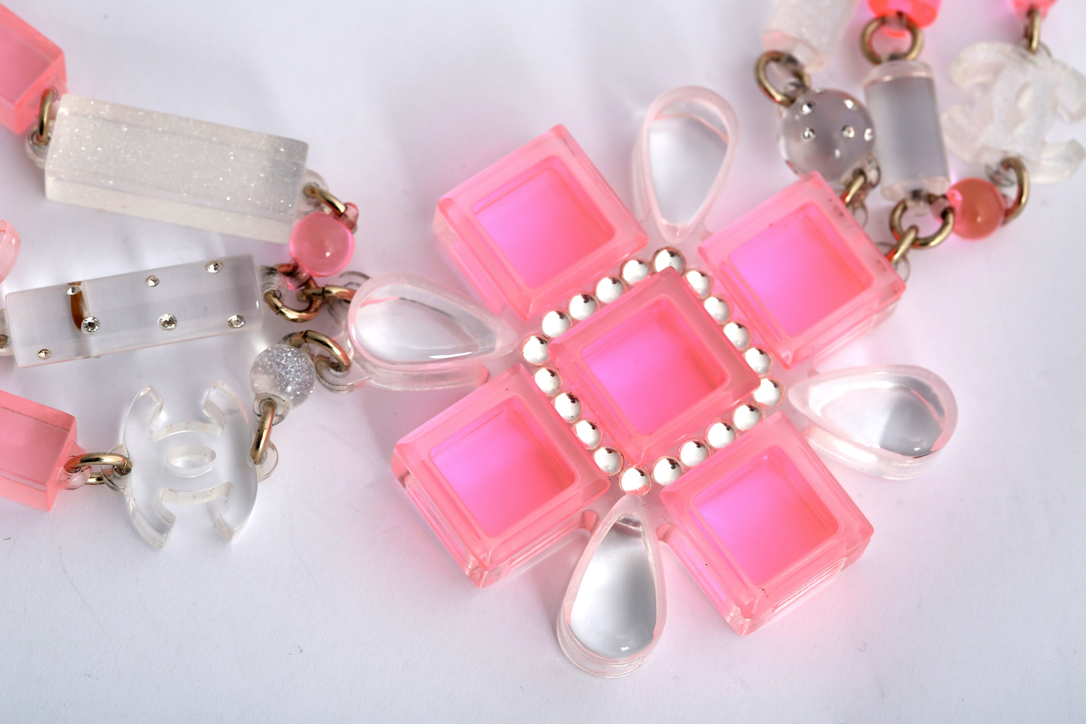 Chanel Pink Plexiglass Statement Necklace - Image 3 of 4