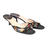 Christian Dior Black Floral Lock and Key Mules - Size 39.5