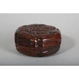 A CHINESE ROSEWOOD HEXAGONAL BOX AND COVER.