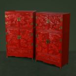 A PAIR OF MINIATURE CHINESE CINNABAR LACQUER CABINETS.