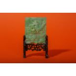 A CHINESE APPLE-GREEN JADEITE MINIATURE TABLE SCREEN.