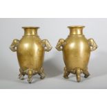 A PAIR OF CHINESE BRONZE 'ELEPHANT' VASES.