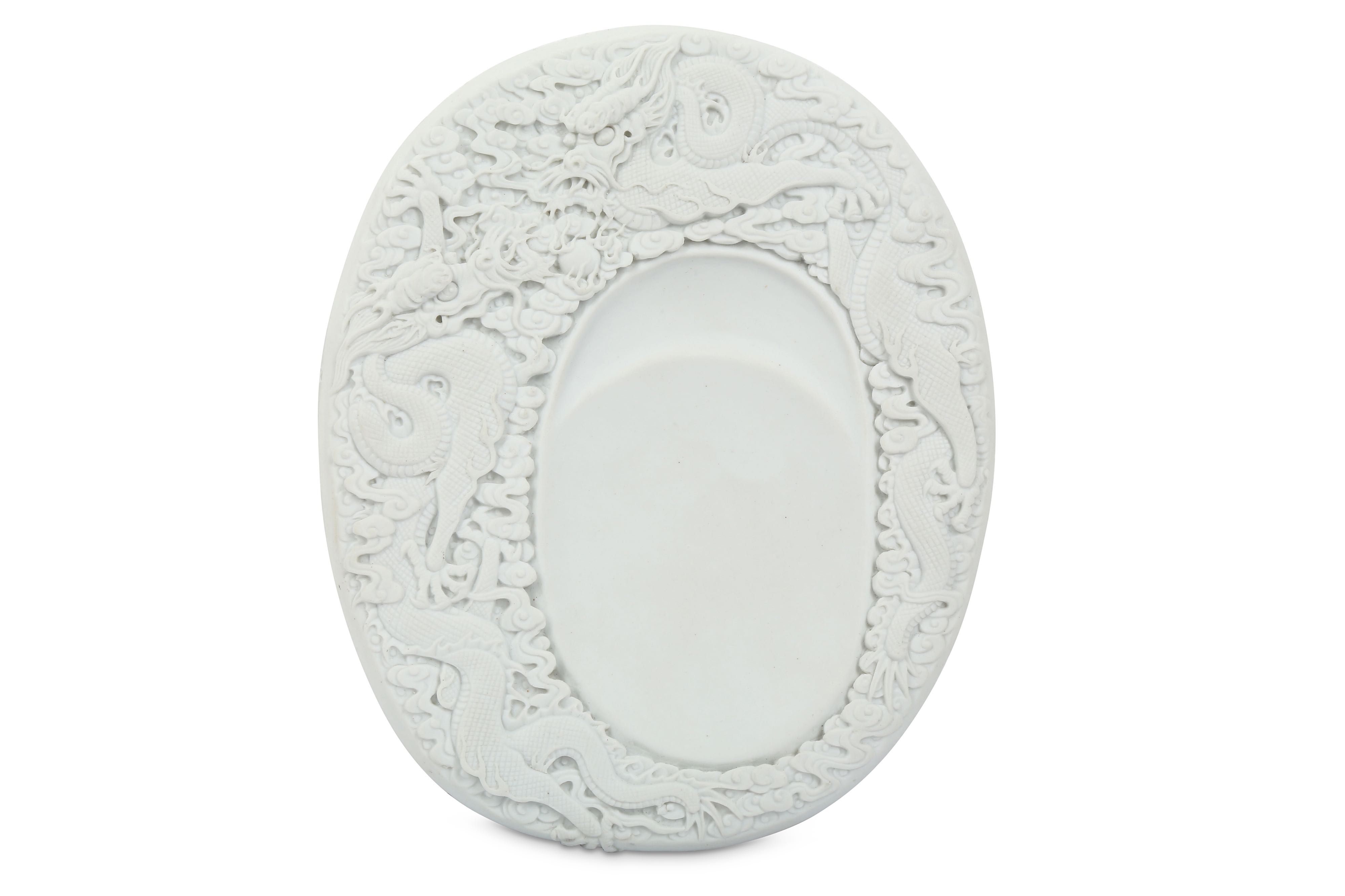 A CHINESE WHITE BISCUIT 'DRAGON' INKSTONE. - Image 3 of 15