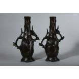 A PAIR OF CHINESE BRONZE 'PRUNUS TREE' VASES.