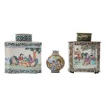 THREE CHINESE FAMILLE ROSE CANTON ENAMEL PIECES.