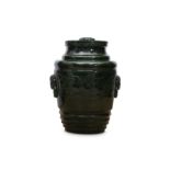 A CHINESE SPINACH-GREEN JADE JAR AND COVER.