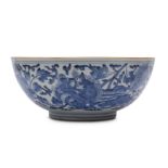 A BLUE ANE WHITE 'LION DOG' PUNCH BOWL.